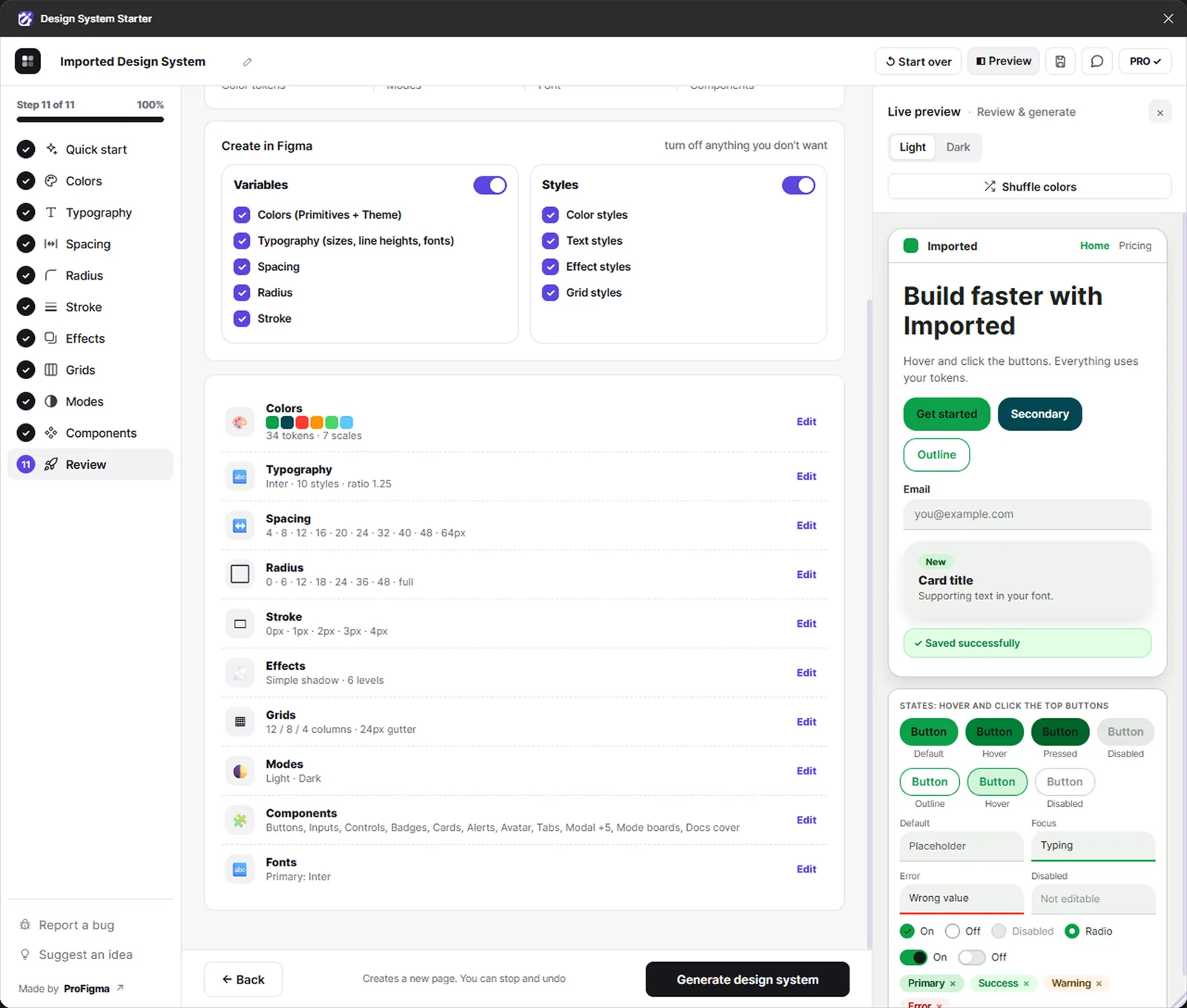 Design System Starter step screen