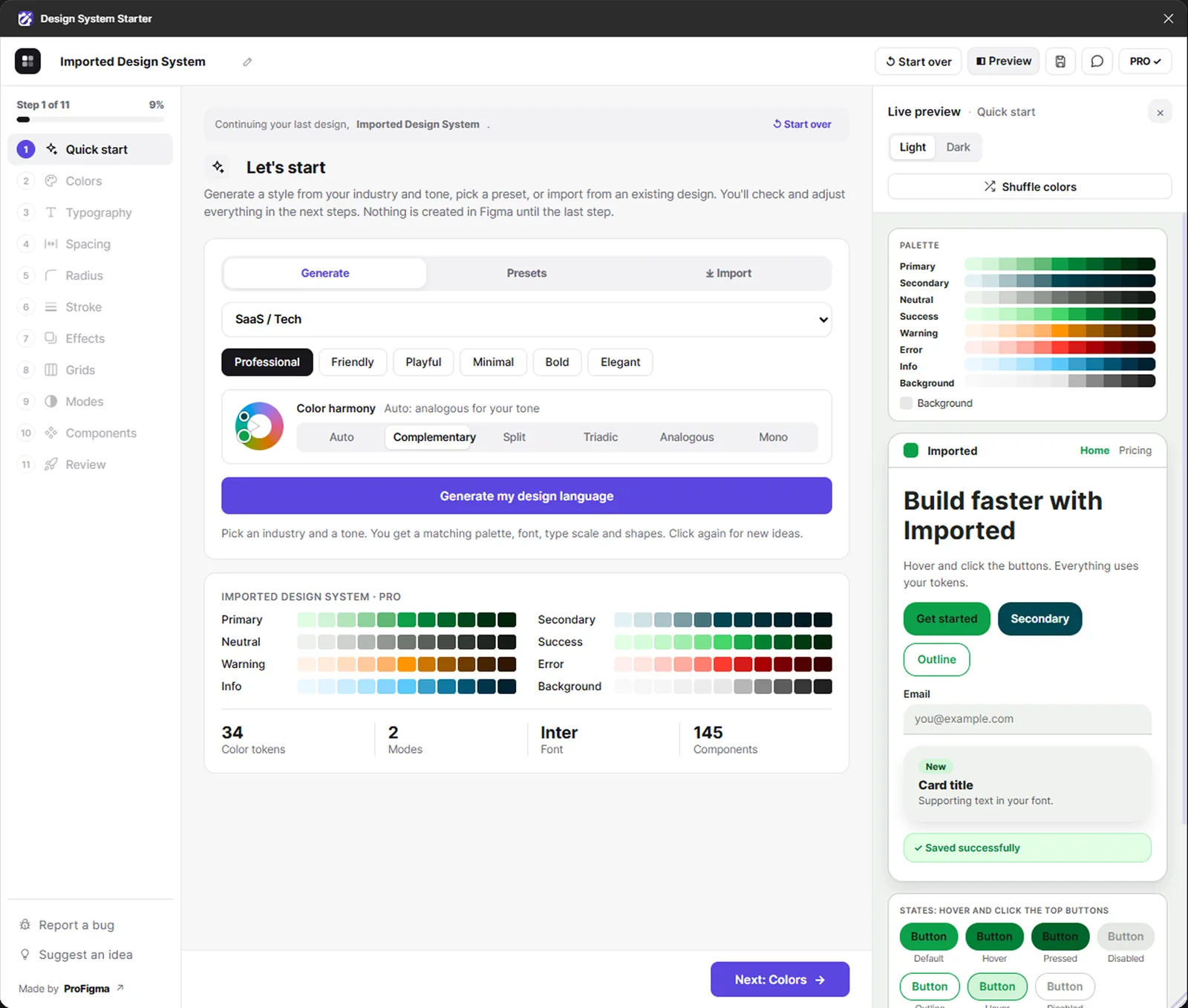 Design System Starter step screen