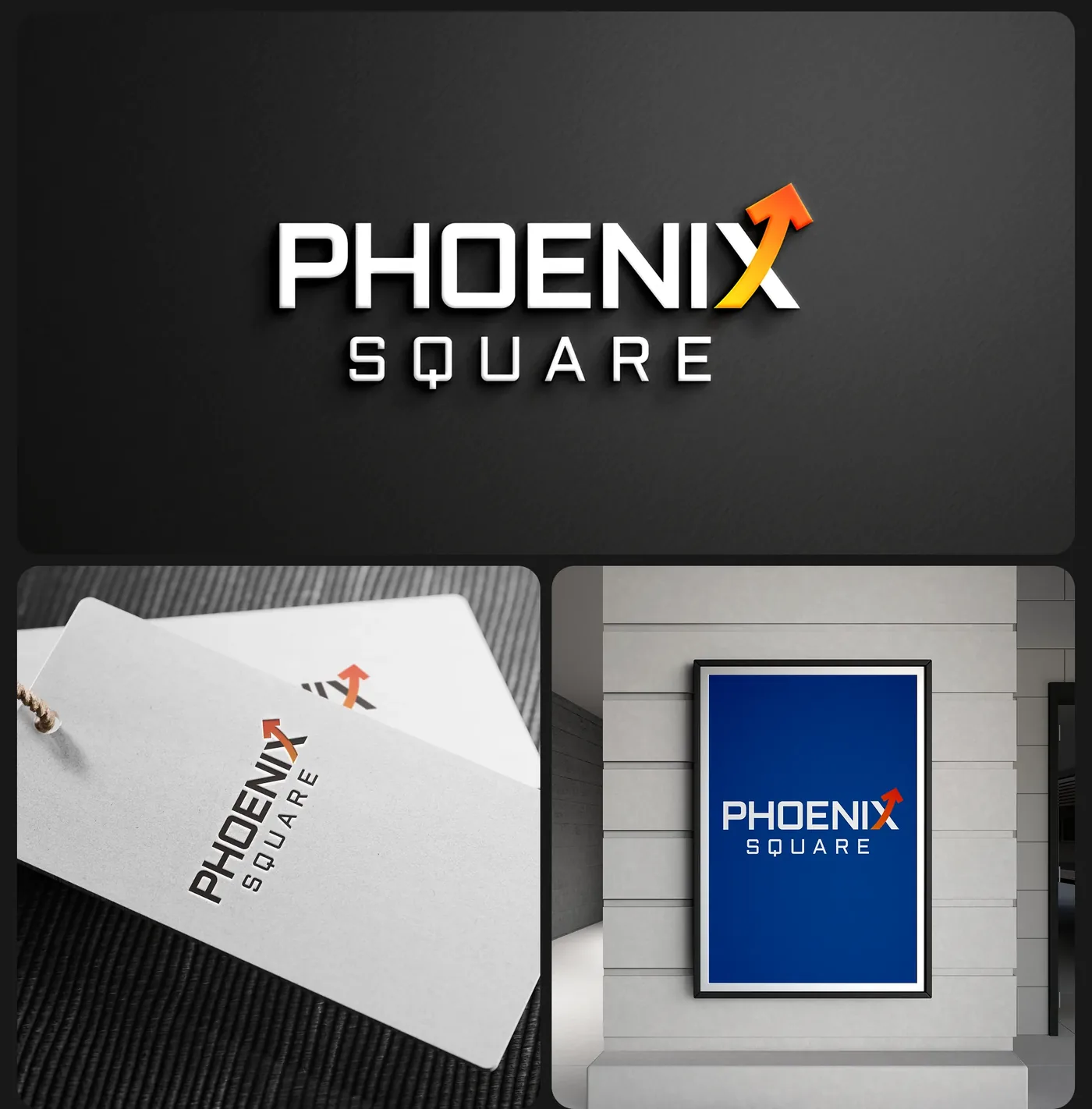 Phoenix Square logo on a card and a signboard