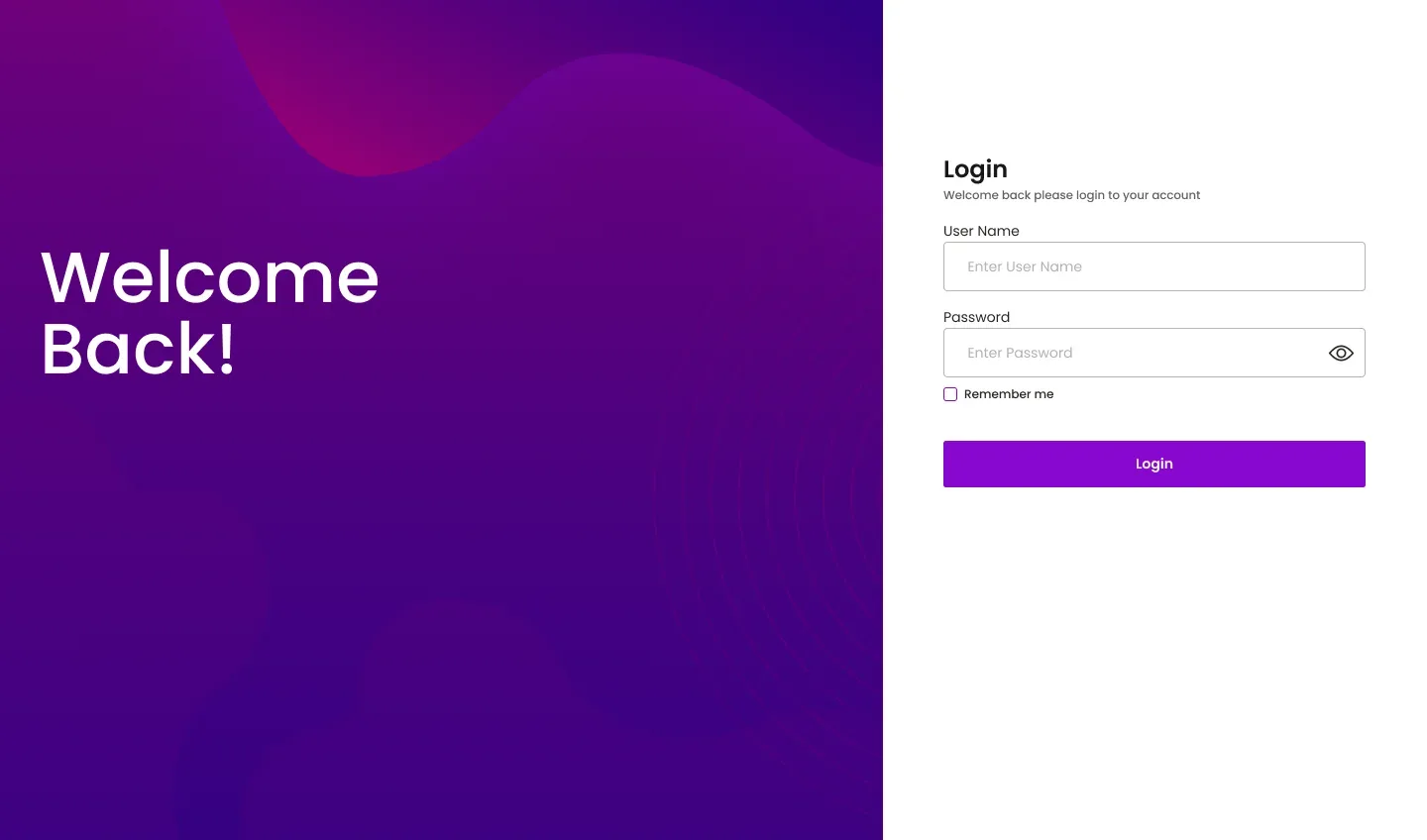 Admin login screen