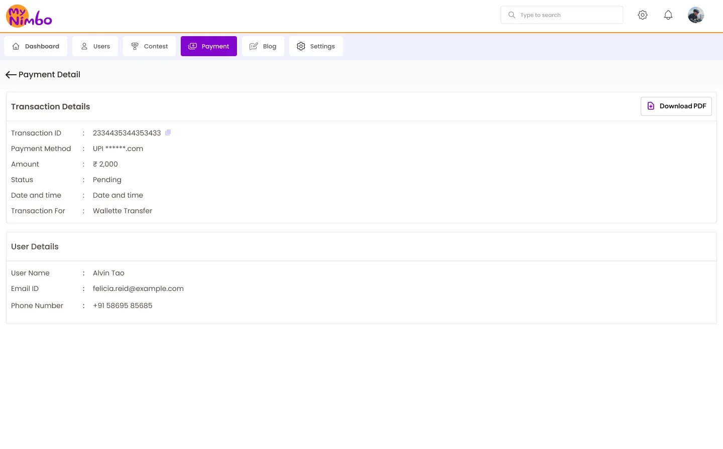 Payment detail view