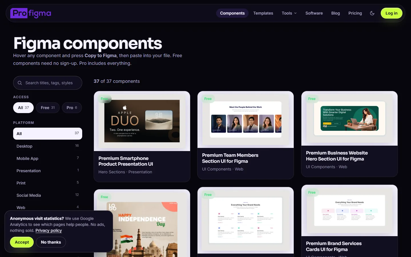 Components library page