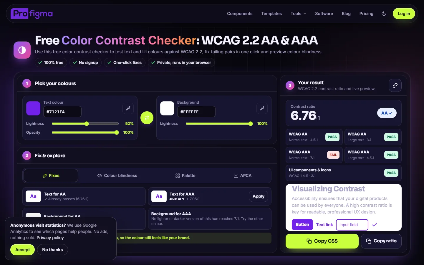 WCAG colour contrast checker tool