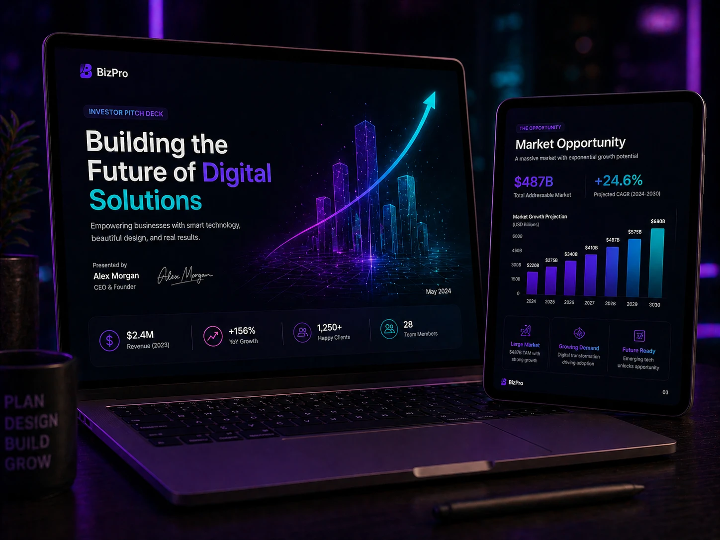 Figma presentation design services showcase including pitch deck investor deck sales deck and company profile design