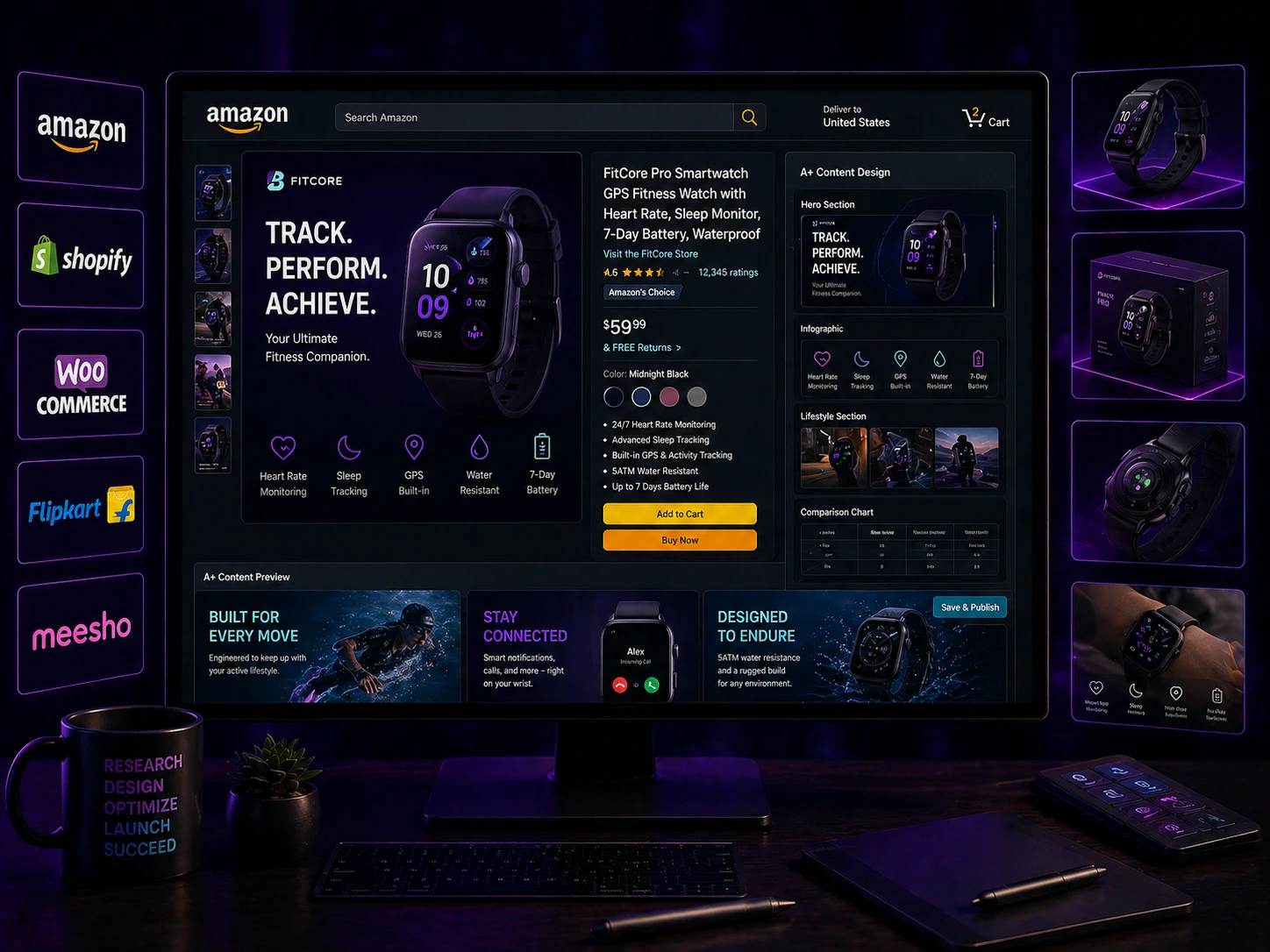 Ecommerce product designer India portfolio sample showing Amazon listing with A+ content and product infographic by Mahesh Kulal
